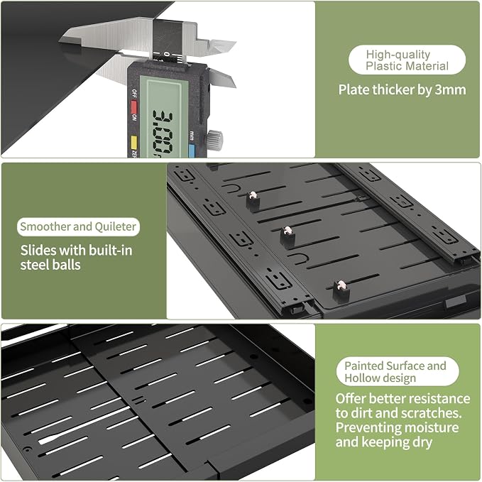 2 Pack Pull Out Cabinet Organizers Expandable (11.6''-17.5''), Plastic Slide Out Drawers for Kitchen, Bathroom, Pantry, Under Sink Storage, Pull Out Drawers Fixed with Adhesive Nano Film (Black)