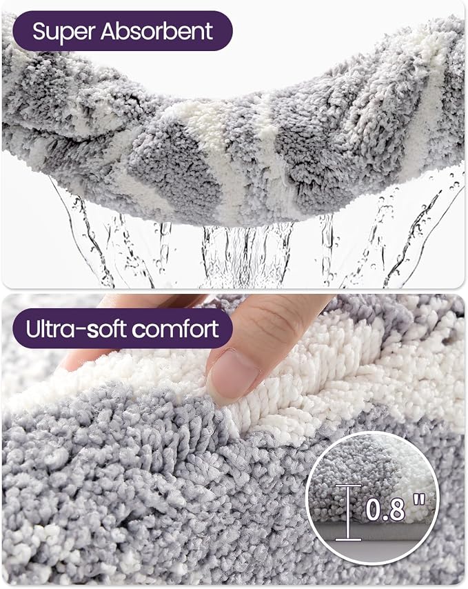 DEXI Bathroom Rug Mat 43x24, Soft and Absorbent Marble Bath Mat, Non Slip Machine Washable Bath Rugs for Shower Floor, Tub, Sink, Grey