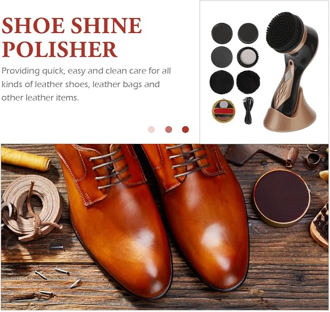 SOLUSTRE Electric Shoe Shine Kit - Mini Portable Handheld Shoe Cleaner with Brush & Polisher for Leather Bag Sofa