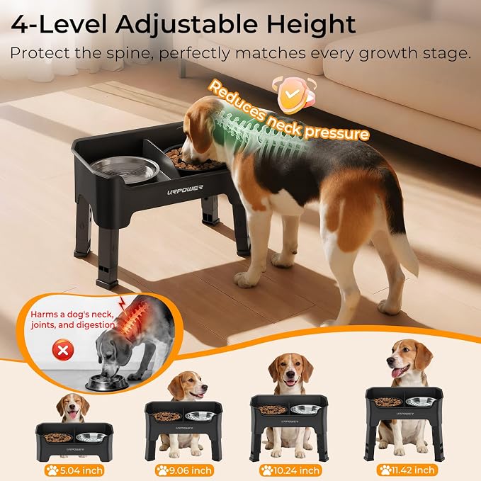 URPOWER Mess Proof Elevated Dog Bowls for Small Dogs with Slow Feeder | No Spill Water Bowl, Slow Feeder Dog Bowls, Non-Slip Food and Water Bowl Set for Small, Medium & Large Dogs