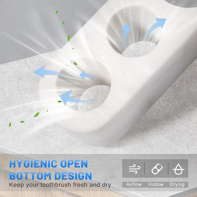 BCS Toothbrush Holder for Bathrooms, 3 Slots Marble Toothbrush Organizer, Makeup Brush Stand Toothbrush Storage Collection for Bathroom Countertop Vanity Organization - White