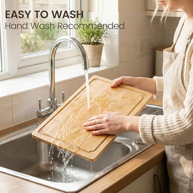 Extra Large Cutting Board Set of 3, Bamboo Cutting Boards for Kitchen with Juice Groove and Handles Kitchen Chopping Board for Meat Cheese board Heavy Duty Serving Tray, Empune