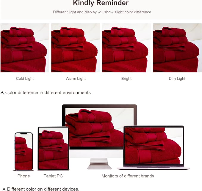 COZYART Bath Towel Set 6 PCS, Luxury Cherry Red 100% Turkish Cotton 650GSM | Soft Absorbent Quick Dry, OEKO‑Tex 100 Cert. Zero Twist Ring Spun Cotton, Plush Fluffy, Breathable Hotel Quality Towels Set