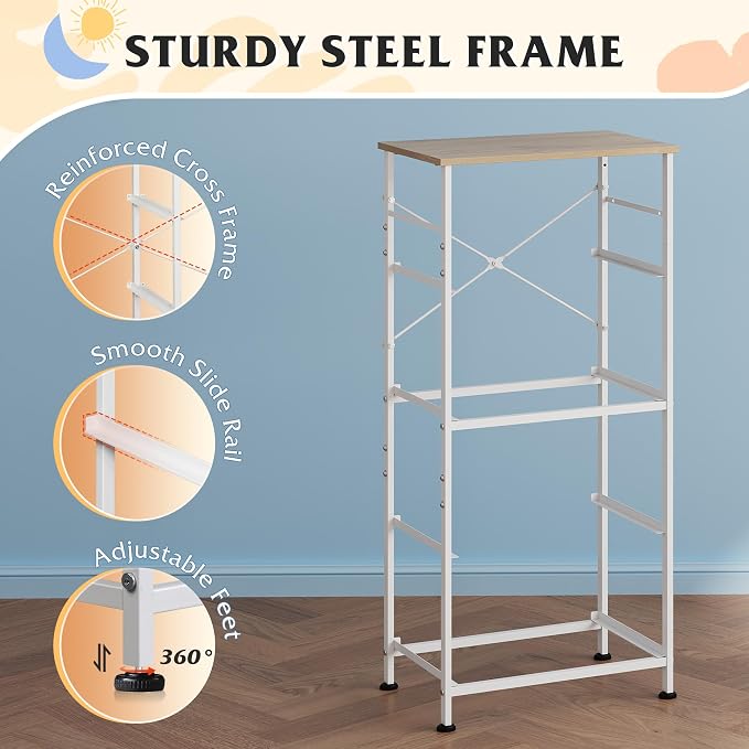 WLIVE Small Dresser Nightstand for Bedroom, 4 Drawers, Cream White | 4 vertical fabric drawers, Space-saving tower, Bedroom or closet use, Chest of drawers, Dresser for small spaces