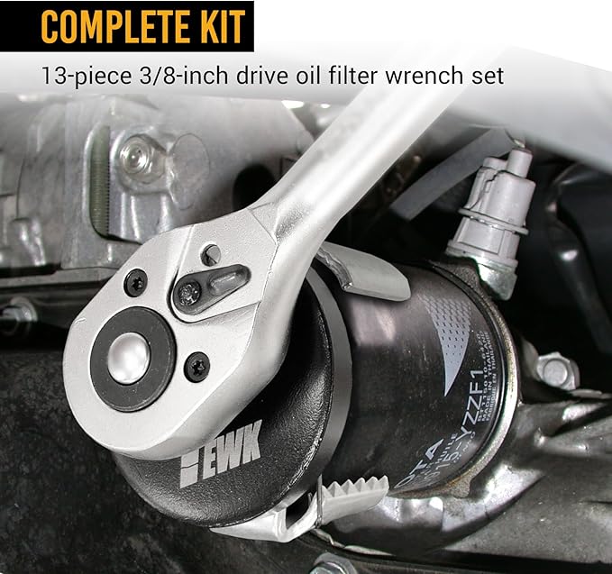 EWK 13 Pcs Forged Oil Filter Wrench Set (24–90mm), Aluminum Cup Tool Kit with Adjustable Wrench & Case, Fits Toyota, Ford, Mercedes, BMW, Audi, VW, Volvo, Chevrolet, Buick, GMC, RAM, Chrysler & More