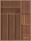 TIOPGHAD Small-Bamboo-Silverware-Drawer-Organizer, Expandable Utensil Kitchen Cutlery Tray Flatware Organization Wood Tableware Dividers Storage (with Removable Knife Block)(Brown)