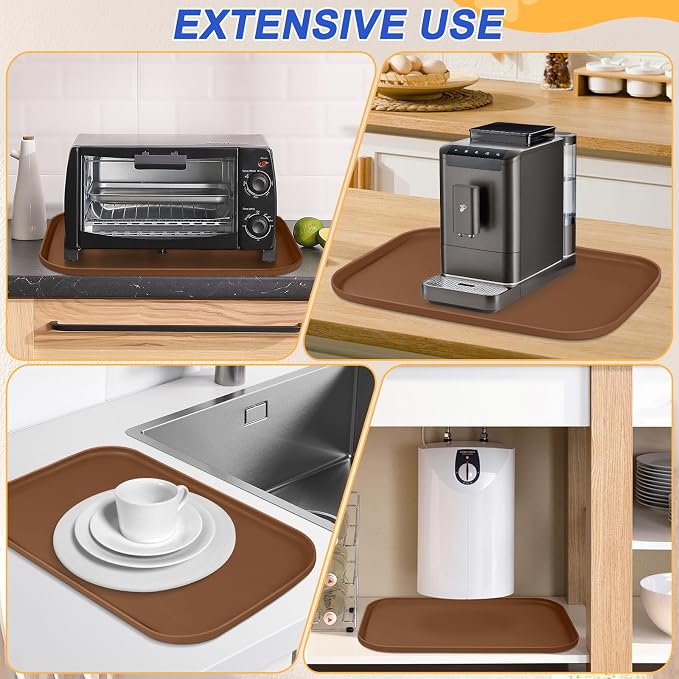 SMILOOL Waterproof Silicone Pet Food Mat with Raised Edge for Dog & Cat | 19" x 12" Non-Slip Pet Feeding Mats with Lip for Food & Water Bowl, Food Grade, Easy Cleaning, Brown
