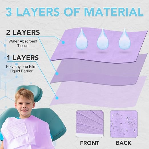 320 Pack Disposable Dental Bibs 13"x18", 3-Ply Waterproof Tattoo Bibs Sheet for Nail Salon, Dental Clinic, Feeding, Tattoo Shop (Purple)