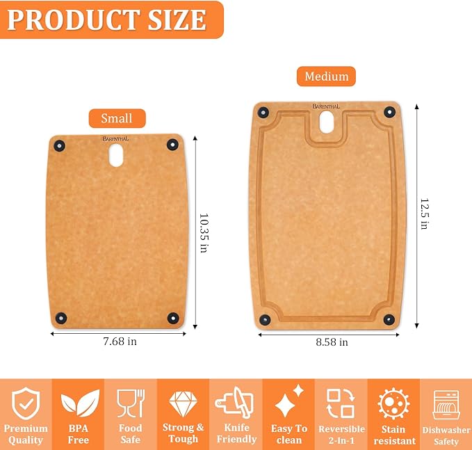 2PC Cutting Boards for Kitchen Dishwasher Safe Eco-Friendly Composite Cutting Board, Reversible Chopping Board with Handles & Juice Grooves, Small & Medium Cutting Board for Kitchen