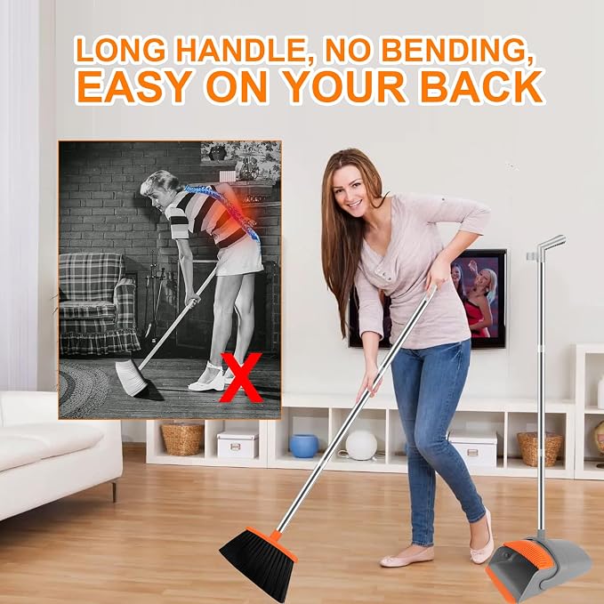 Broom with Dustpan Set & Mini Hand Brush Set, 51" Long Handle Upright Cleaning Combo with Self-Cleaning Teeth for Home Kitchen Pet Hair