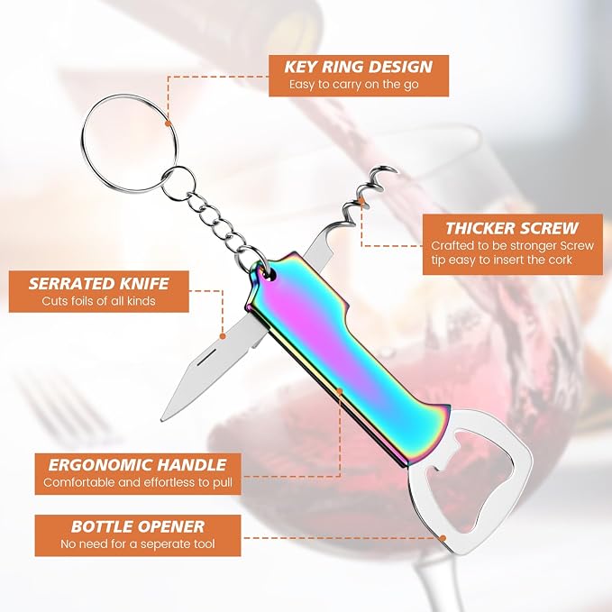 Ziliny 24 Pcs Bottle Opener Keychain Bulk Wine Bottle Beer Opener Keychain 3.27" Stainless Steel Corkscrew Waiter Corkscrew Wine Keyring Gifts for Christmas Bar Party Wedding Home (Titanium Color)