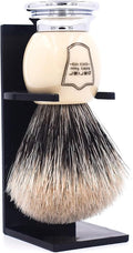 Parker Pure Badger Shaving Brush with Faux Ivory & Chrome Handle + Stand | 22mm Knot for Rich Lather | Handcrafted Shaving Tool for Cream or Soap | Classic Wet Shaving Brush | Iconic Brand