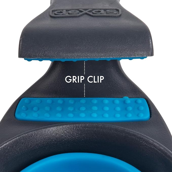 Dexas Popware for Pets Collapsible Klip Scoop, 3-in-1 Pet Food Scoop, Measuring Cup and Bag Clip, 1/2 Cup Capacity, Pro Blue