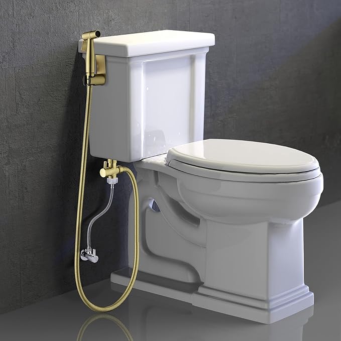 SHAMANDA Handheld Bidet Sprayer for Toilet, Stainless Steel Baby Cloth Diaper Sprayer Kit, Bathroom Toilet Bidet Attachment Set for Bathing Pets Feminine Hygiene, Brushed Gold BDS01-3