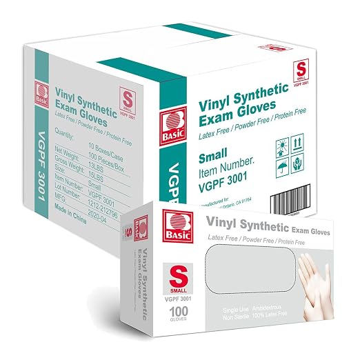 Intco Basic Medical Clear Vinyl Exam Gloves,Disposable Gloves - Latex-Free & Powder-Free for Medical,Cleaning,Food Safe - VGPF3001 (Case of 1000,Clear), Small