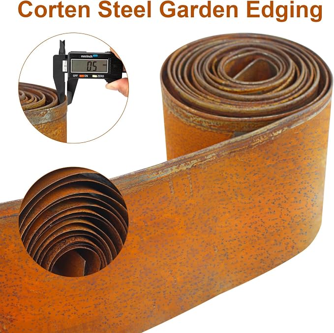 16.4ft Cor-Ten Steel Landscape Edging, 5.5" H Garden Edging Border | Metal Edging for Landscaping, Flexible Lawn Edging, Metal Edging for Pathway, Yard