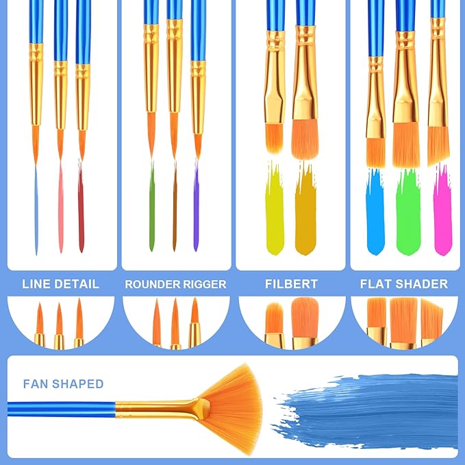 ESRICH 40pack/480pcs Paint Brushes, Nylon Hair Paint Brushes Set Round-Pointed Tip Paint Brush for Acrylic Painting,Watercolor Oil Miniature Painting Kits,Paint Brush for Kids Adult Arts Supplies