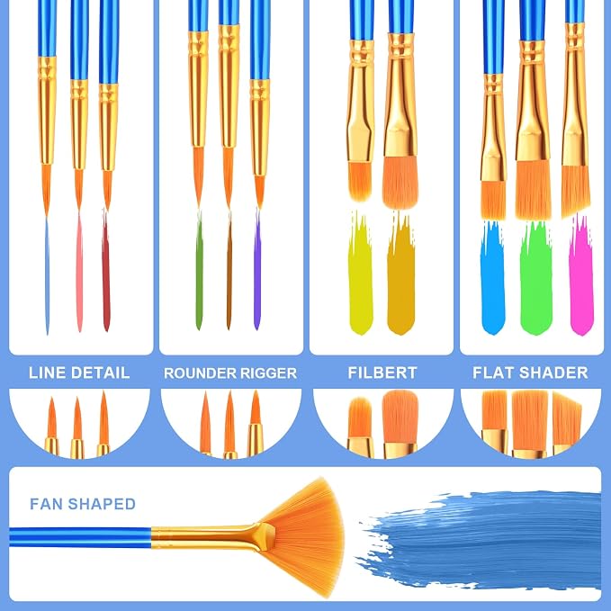 ESRICH 100pack/1200pcs Paint Brushes, Nylon Hair Paint Brushes Set Round-Pointed Tip Paint Brush for Acrylic Painting,Watercolor Oil Miniature Painting Kits,Paint Brush for Kids Adult Arts Supplies