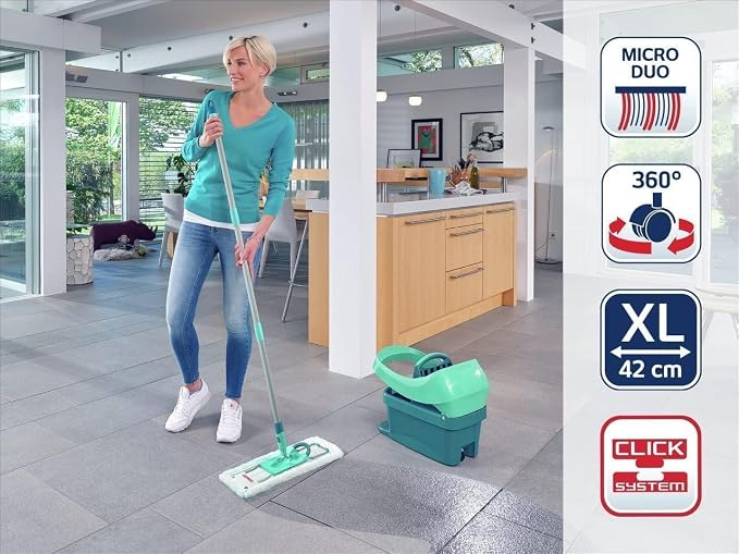 Leifheit "Profi" Mop and Bucket Set with Rollers, Turquoise