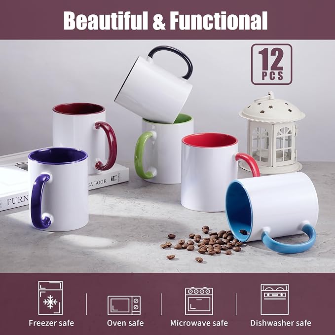 Sublimation Mugs 11 oz Set of 12 Bulk Coffee Mugs with Box Sublimation Cups Tazas Para Sublimar Coffee Cups 6 White and 6 Black