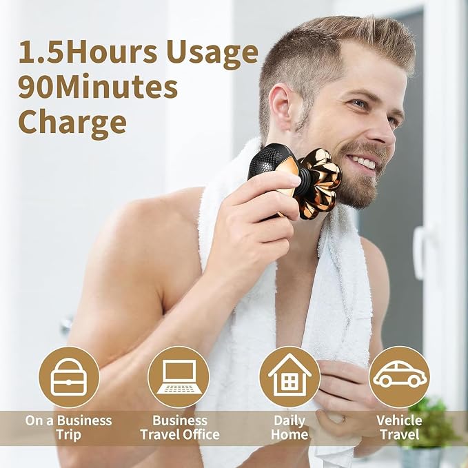 SHPAVVER Head Shavers for Bald Men: 5-in-1 Upgraded Electric Razor - IPX7 Waterproof Shaving Grooming Kit for Balder - Turbo Speed & Precision Blades (Ink Gold)