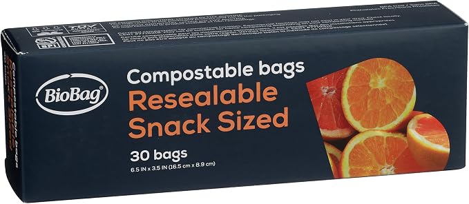 BioBag 100% Certified Compostable Resealable Snack Bags, 360 Count, Perfect for Lunches, Snacks, and On The Go