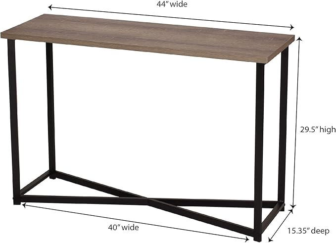 Household Essentials Ashwood Grain Console Table with Black Iron Base