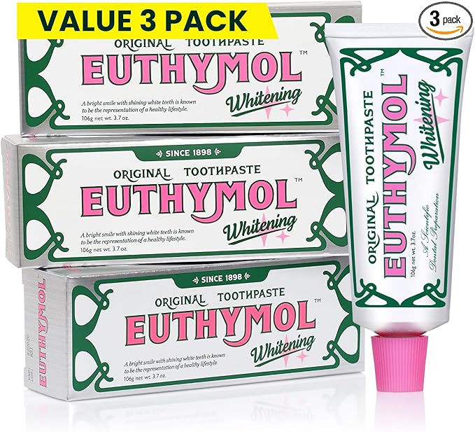 EUTHYMOL Whitening Toothpaste, Stain Removal in 2weeks | 3.7 floz*3 (3Pack) | Whitening Toothpaste for sensitive Gum & Teeth, Stain Removal in 2 Weeks, Bad Breath, Cavity Prevention, Aluminum Tube