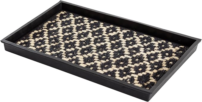 Anji Mountain Heavy Duty Waterproof Rubber Shoe Storage Mat Organizer/Boot Storage Tray Multi Use For Entryway with Coir, Black and Ivory Insert, Fits 2 Pair (24.5" Wide)