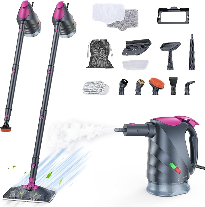 Steam Cleaner, 10-in-1 Steam Mop with Detachable Handheld Steamer, 320ml Water Tank, 10s Fast Heating, Portable Steamer for Kitchen, Floor, Tiles, Window, BBQ Grill, Car