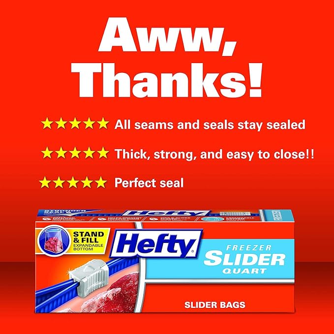 Hefty Freezer Slider Bags, Quart, 15 CT (Pack - 3)