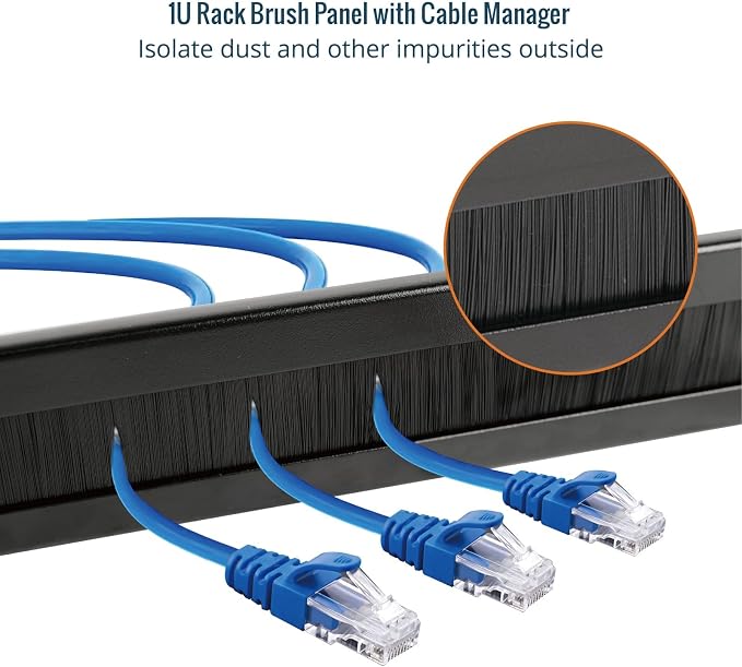 1U 2 Pack Brush Panel, Brush Strip Plate for Cable Entry&Management, Server Rack Cable Organizer with Tidy Brush for 19in Network Rack/Server Rack/Cabinet Enclosure, Black