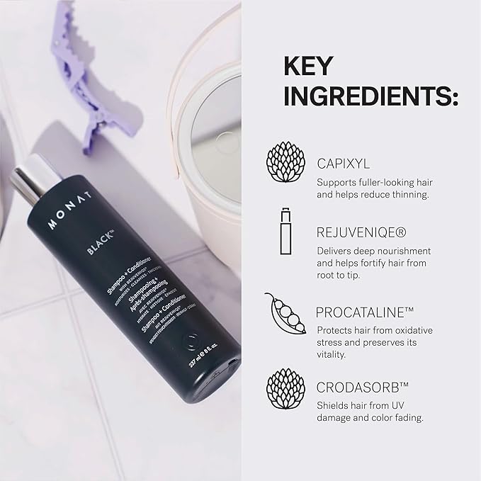 MONAT Black Shampoo + Conditioner – A 2-in-1 Formula for Optimal Hair Care in One Step – Cleanses, Conditions, and Promotes Stronger, Healthier-Looking Hair – For All Hair Types – 237ml (8.0 fl oz)