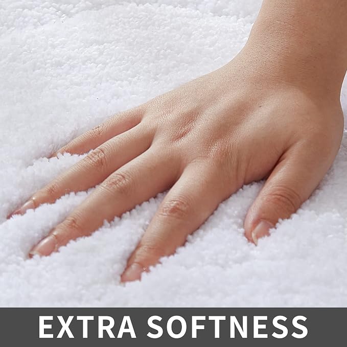 COSY HOMEER Extra Thick Bath Linen Sets Rugs for Bathroom - Anti-Slip Bath Mats Soft Plush 100% Strong Mirco Polyester Living Room Bedroom Water Absorbent(White,20x32+24x48 -Inches)