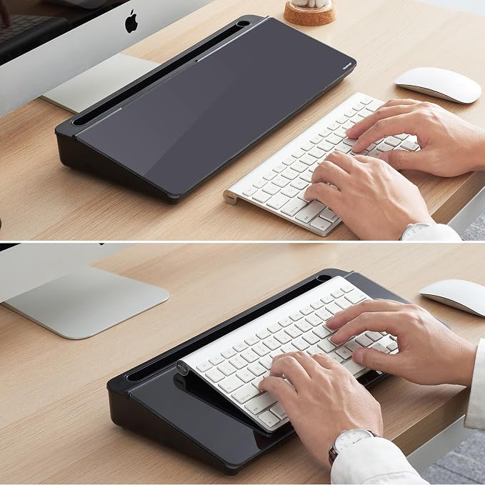 TSJ OFFICE Desktop Whiteboard Dry-Erase-Board - Computer Keyboard Stand White Board Surface Pad with Drawer, Desk Organizers with Accessories for Office, Home, School Supplies - Complete Black