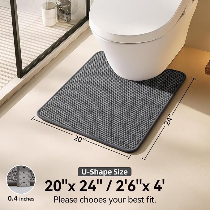 Triohero Toilet Rug, Thin Toilet Rugs U Shaped Washable Non Slip Absorbent Quick Dry Low Pile Toilet Mat, Dark Grey 20"x24" U Shape