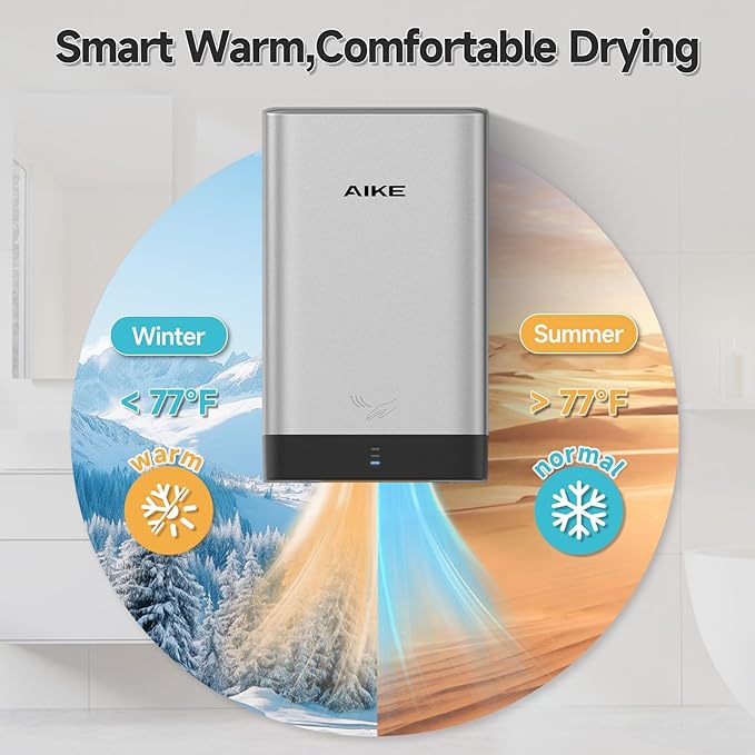 AIKE Compact Hand Dryer for Home Bathroom, Cover ABS Polycarbonate Design, 110V Silver Model AK2822