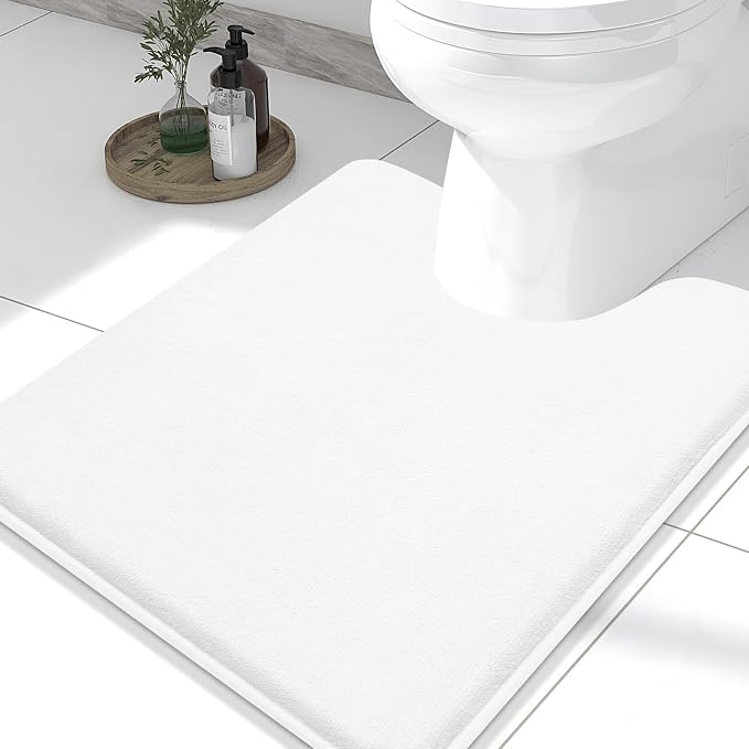 Smiry Memory Foam Toilet Rugs U-Shaped 24x20, Extra Soft Absorbent Non-Slip Contour Bathroom Rugs, Machine Washable Bath Mats for Toilet, Ivory White