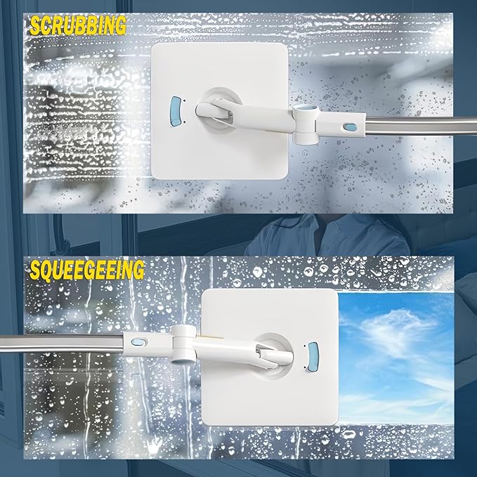 High Rise Outdoor Window Cleaning Tools - 2 in 1 Windows Washing kit with 51" Extendable Pole, Double-Sided Squeegee for Inside & Outside Glass Cleaner Apartments & Homes