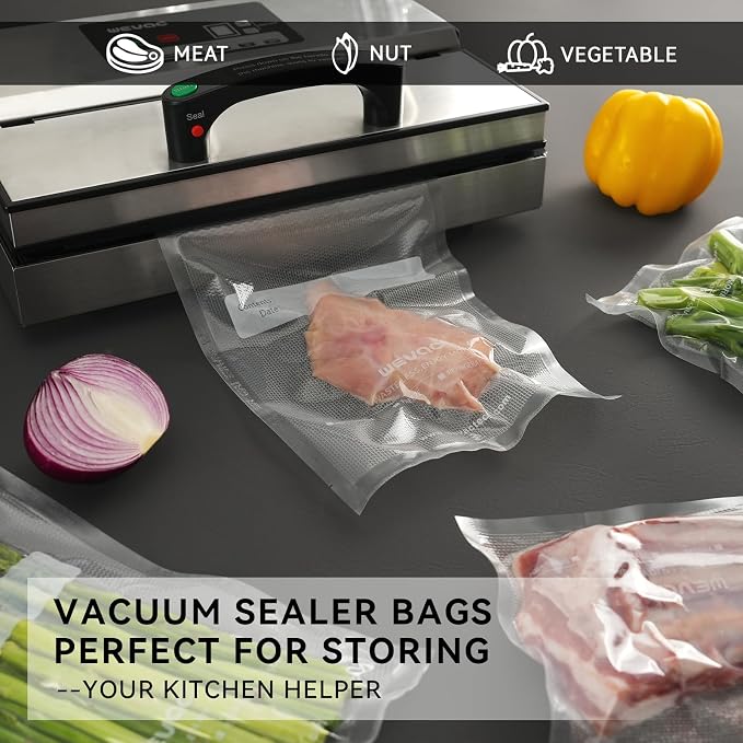 Wevac Vacuum Sealer Bags, 150 Gallon 11" x 16", and Quart 8" x 12" and Pint 6" x 10", 5 Liquid Block Bags & 5 Bone Guard Pieces, Heavy Duty for Food Storage, Sous Vide & Meal Prep