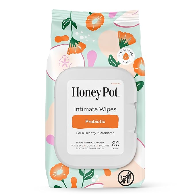 The Honey Pot Company - Feminine Wipes - Prebiotic - Herbal Infused w/Aloe Vera, Apple Cider Vinegar, & Probiotics - pH Balanced - Feminine Care for Sensitive Skin - Cleansing Wipes for Women - 30ct