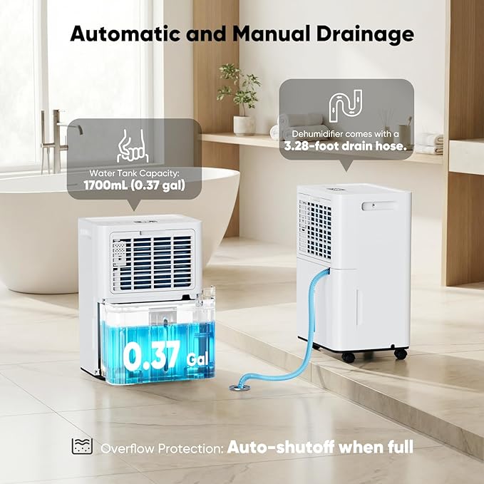 HUMILABS 1600 sq. ft. Dehumidifier for Basement, 21 Pint Dehumidifier for Home with Drain Hose, Auto Modes, 24H Timer, Child Lock, 37dB. Ideal for Bathrooms, Basements, and Large Rooms.