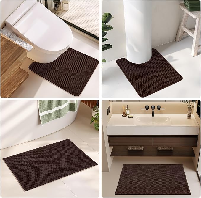 TYUU Bathroom Runner Rug, Long Bath Mat Washable Thin Quick Dry Low Pile Bathroom Runner Rugs 24 x 60 Non Slip, Brown 24"x60"