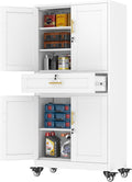 PAOFIN 74" H Metal Tall Storage Cabinet with Drawer | Garage Cabinet with Locking Doors and 3 Adjustable Shelves, Steel Cabinets for Garage, Home Office, White, Assembly Required