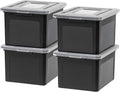 IRIS USA File Box, Plastic File Organizer with Lids for Letter/Legal File, Portable Document Box For Moving, Storage Bin with Durable and Secure Lid, Stackable Nestable BPA-Free, Black 35 Qt. 4 Pack