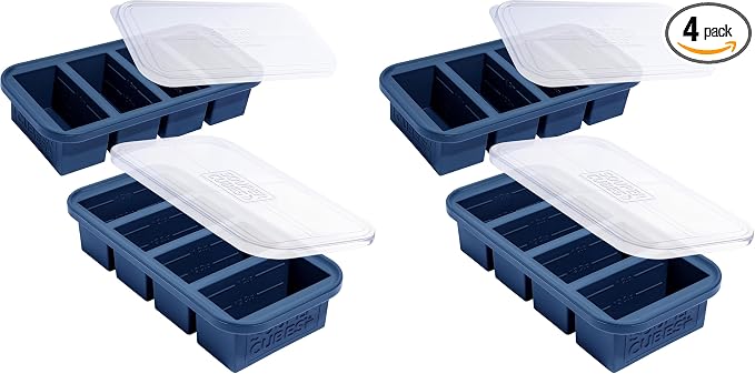 Souper Cubes 1 Cup Silicone Freezer Molds with Lids - Soup Cubes Freezer Tray with Lid - Perfect for Freezing Broth, Rice, Individual Portions, Meal Prepping and More - Blueberry - 4-Pack