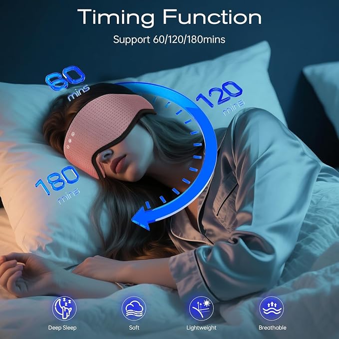 Sleep Mask with Bluetooth 5.4 Headphones, Removable 3D Eye Cups, Timing Sleeping Headphones for Side Sleepers, Wireless Music Eye Mask Speakers for Men, Women, Tech Gifts, Pink