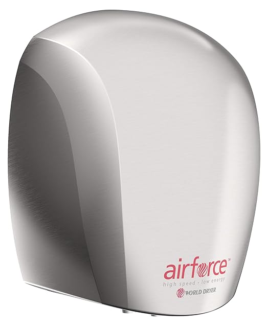 World Dryer J-971A3 Airforce Automatic High-Speed Energy-Efficient Hand Dryer, Metal Cover, Brushed Chrome 110-120V