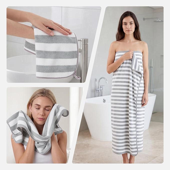 REDKISS Ultra Soft Bath Towel Sets 6-Piece 35"x70" | 100% Microfiber, Highly Absorbent & Quick Dry | Grey Towels for Bathroom, Spa, Gym | 2 Bath, 2 Hand, 2 Washcloths
