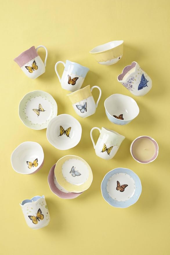 Lenox Butterfly Meadow Colors Porcelain Mug Set for 4, 12oz | Dishwasher safe, microwave safe | floral design | coffee mug gift for coffee lovers | 10oz, gift for women